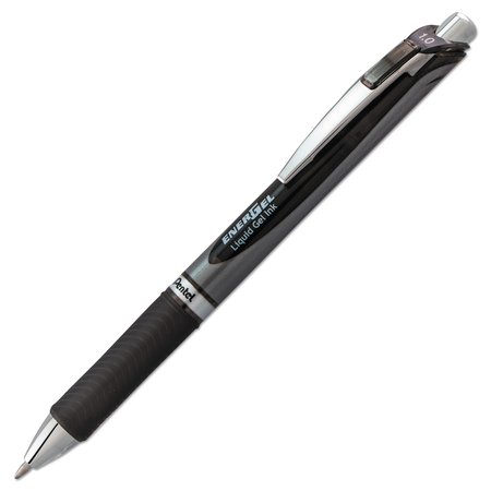 PENTEL EnerGel RTX Gel Pen, Retractable, Bold 1 mm, Black Ink, Black/Gray Barrel BL80A